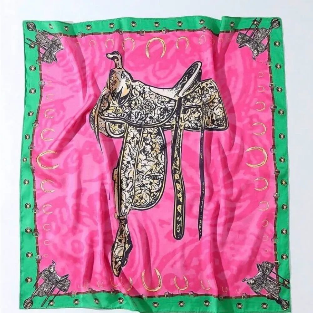 NEW! Horse Equestrian Western Fuchsia & Green Satin Saddle Scarf